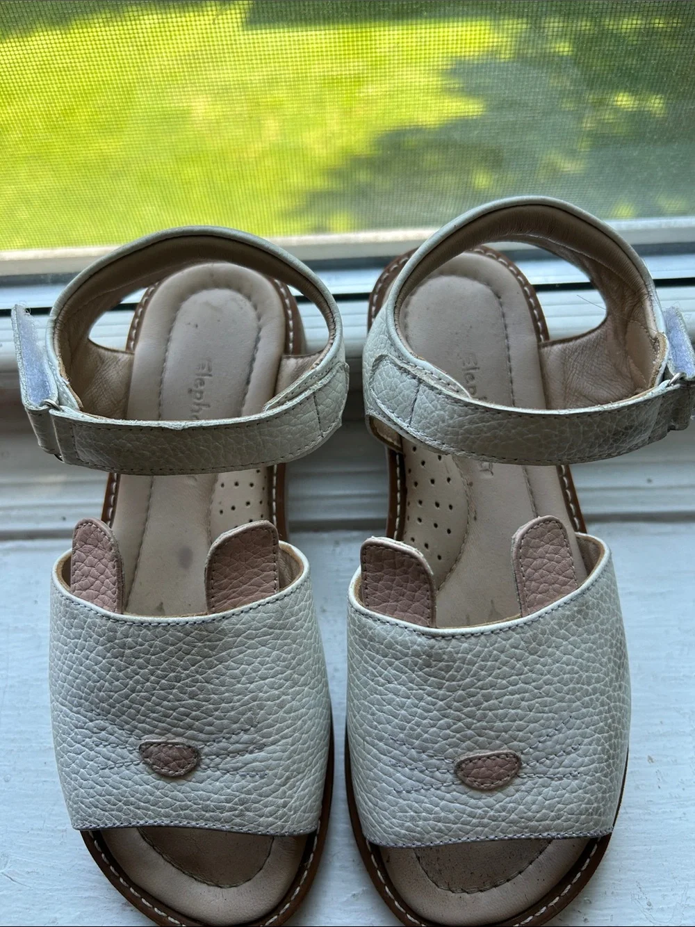 Elephantito White and Pink Girls' Sandals with Cat Motif